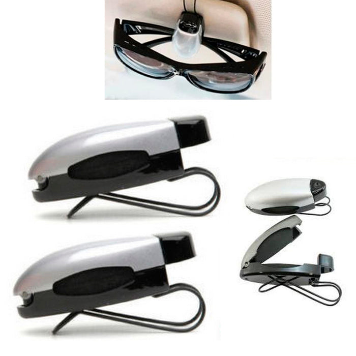 Set 2 Silver Black Car Sun Visor Clip Holders Sunglasses Reading Eyeglasses Card