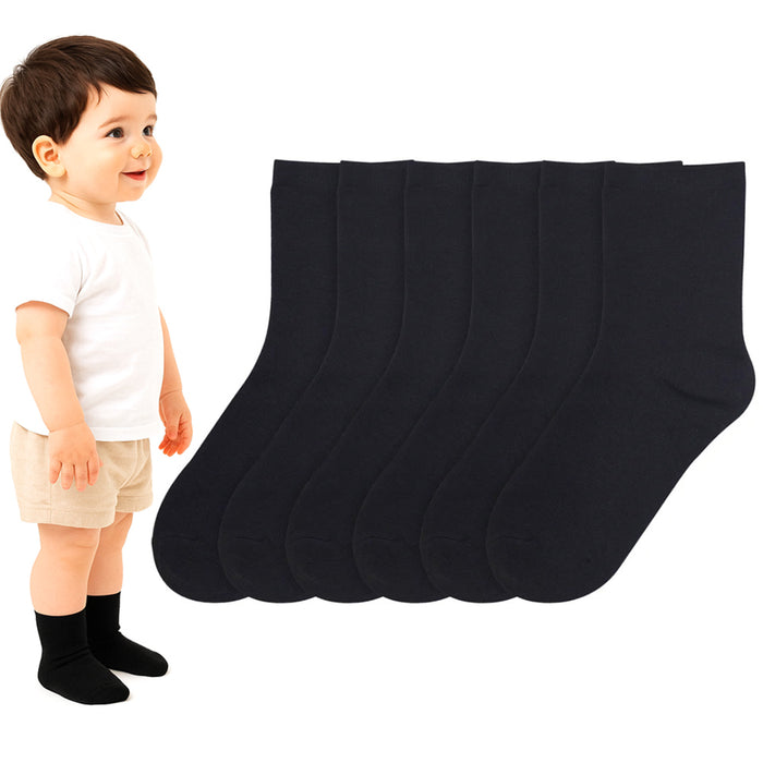 6 Pairs Unisex Little Kids Boys Girls Soft Crew Dress Socks Casual 2T 3T Black
