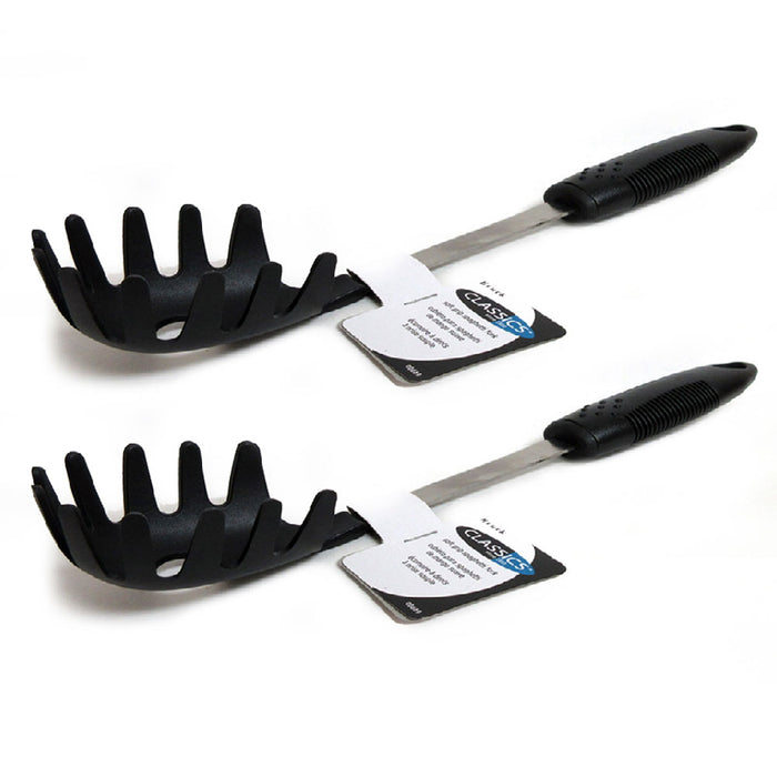 2Pc Pasta Server Spoons Spaghetti Noodle Soft Grip 12" Non Stick Kitchen Utensil
