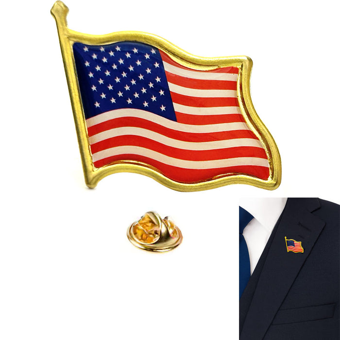 2pc American Flag Lapel Pin Hat Tie Tack Badge Pinback Vote Gold