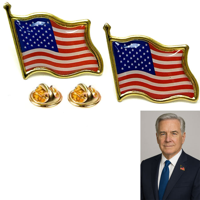 2pc American Flag Lapel Pin Hat Tie Tack Badge Pinback Vote Gold
