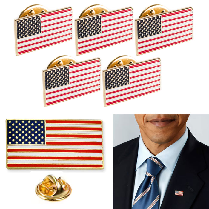 5 X Gold American Flag Lapel Pin USA Pinback Tack United States Patriotic Brooch
