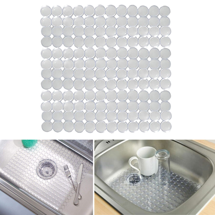 2 X Clear Sink Mat Dish Rack Cushion Protector Pad Circles Kitchen 11" x 11"