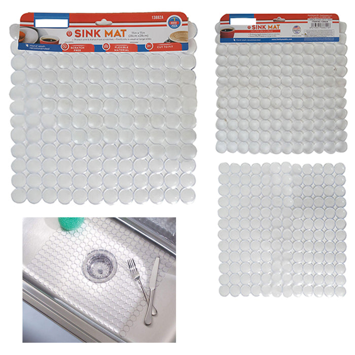 1 Pc Clear Decorative Kitchen Sink Mat Protector Pad Circle Design 11" x 11"