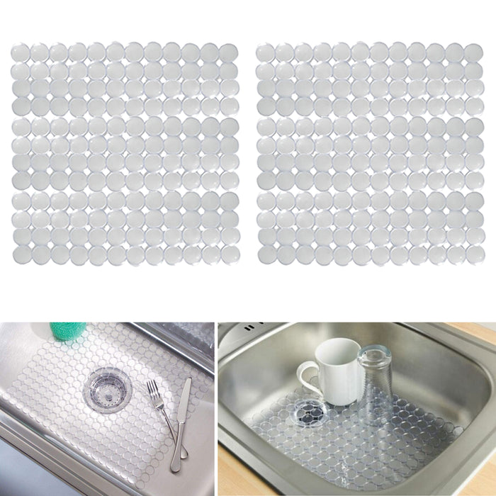 2 X Clear Sink Mat Dish Rack Cushion Protector Pad Circles Kitchen 11" x 11"