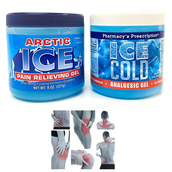 2 Jars Ice Topical Analgesic Pain Reliving Gel Menthol Muscle Rub 8oz ea Relief