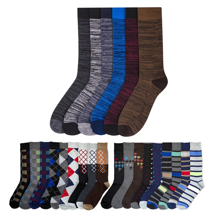 4 Pairs Mens Dress Socks Men Fashion Print Crew Design Argyle Stripe 10-13 Asst