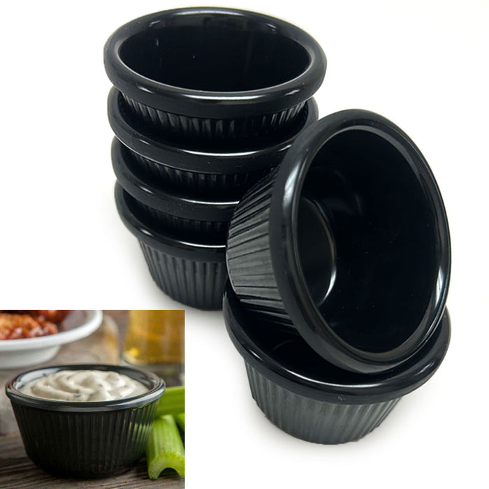 6 Mini Ramekins Black Melamine Condiment Bowl Souffle Dish Saucer Cups BPA Free