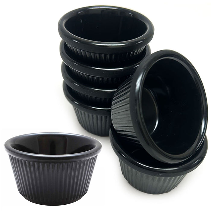12 Pc Ramekins Black Mini Melamine Condiment Dip Cups Bowl BPA Free Dish Saucer