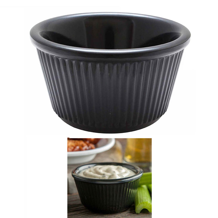 12 Pc Ramekins Black Mini Melamine Condiment Dip Cups Bowl BPA Free Dish Saucer