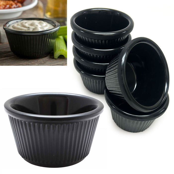 12 Pc Ramekins Black Mini Melamine Condiment Dip Cups Bowl BPA Free Dish Saucer