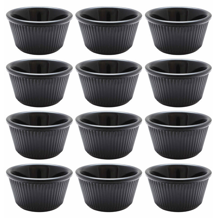 12 Pc Ramekins Black Mini Melamine Condiment Dip Cups Bowl BPA Free Dish Saucer