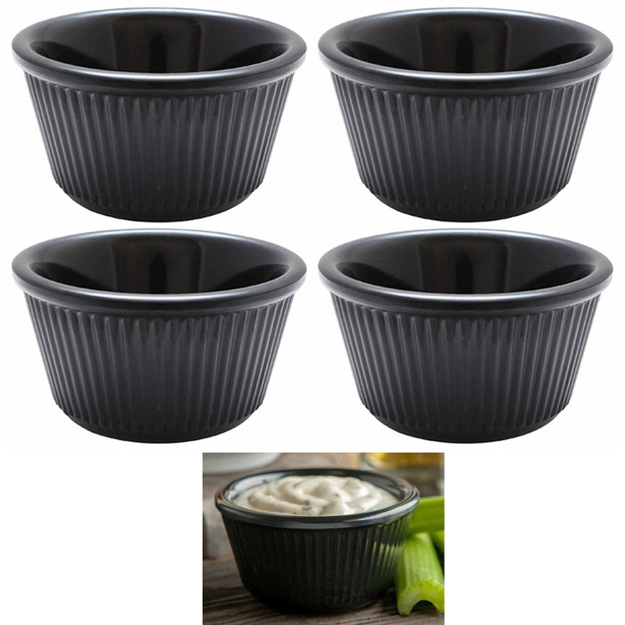 4 Pc Black Melamine Ramekins Mini Bowl Souffle Dish Saucer Dessert Cups BPA Free