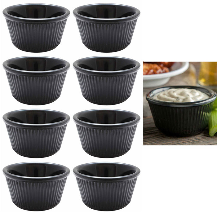 8 Black Mini Ramekins Condiment Saucers Melamine BPA Free Bowl Souffle Dish Cups