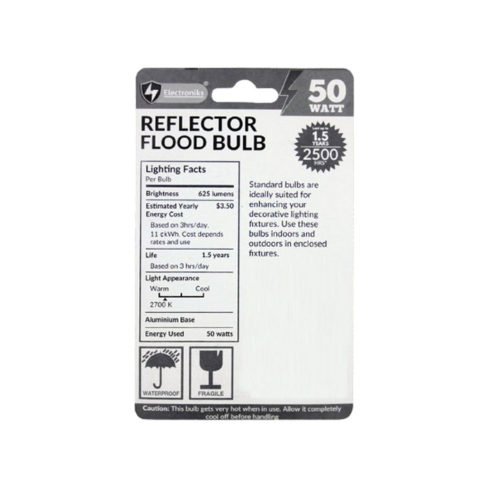 2 White Reflector Flood Light Bulb R20 50w 120v Replacement Lighting Lamp 2500hr