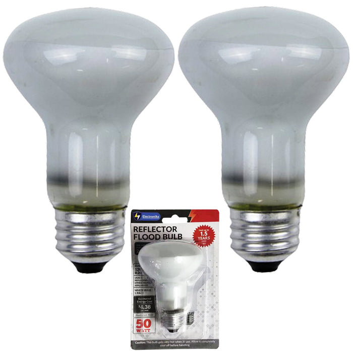 2 White Reflector Flood Light Bulb R20 50w 120v Replacement Lighting Lamp 2500hr