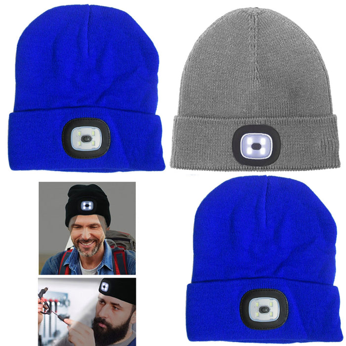 3 Pc Beanie Cap Flashlight Hat Light Hands Free 4 LED Warm Headlight Vision New