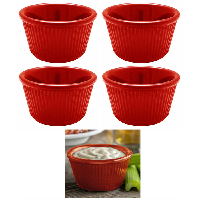 4 Pc Red Melamine Ramekins Mini Bowl Souffle Dish Saucer Dessert Cups BPA Free