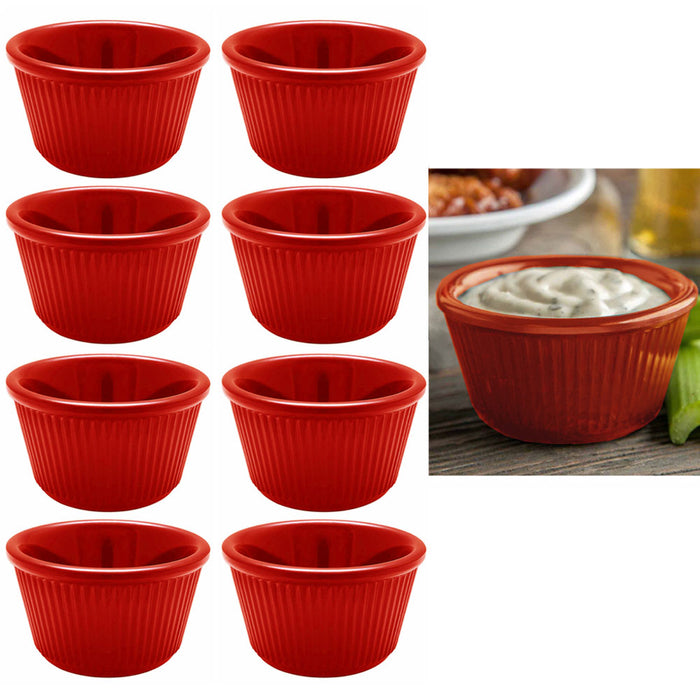 8 Red Mini Ramekins Condiment Saucers Melamine BPA Free Bowl Souffle Dish Cups