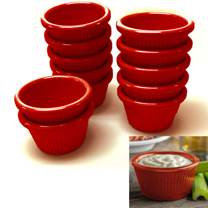 12 Pc Ramekins Red Mini Melamine Condiment Dip Cups Bowl BPA Free Dish Saucer