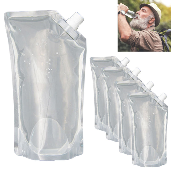 5 Pk Survival Water Pouch Bottles Camping Flexible Collapsible Reusable BPA Free