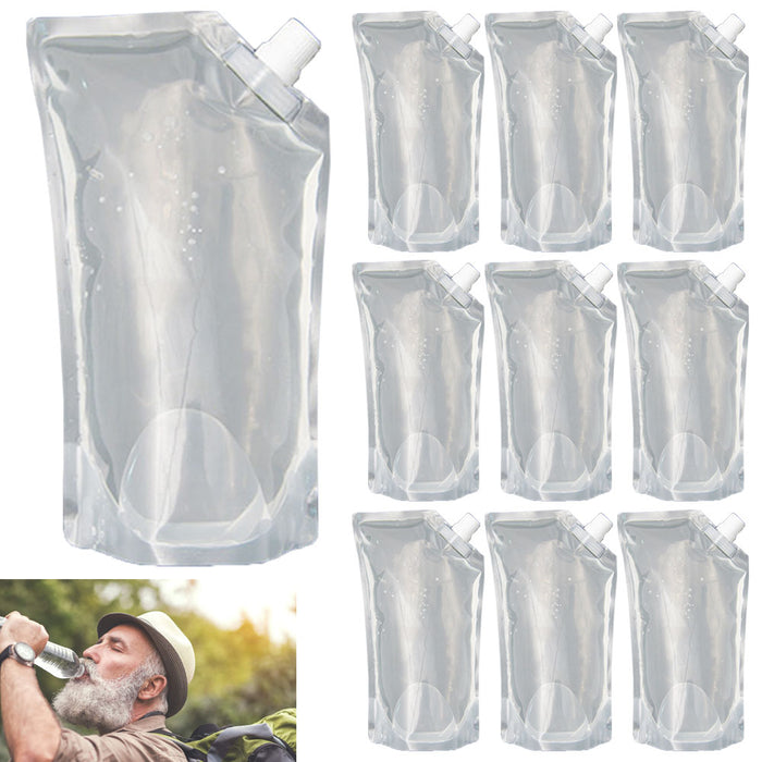 10 Collapsible Water Bottles Pouch Flask BPA Free Camping Survival Hiking Picnic