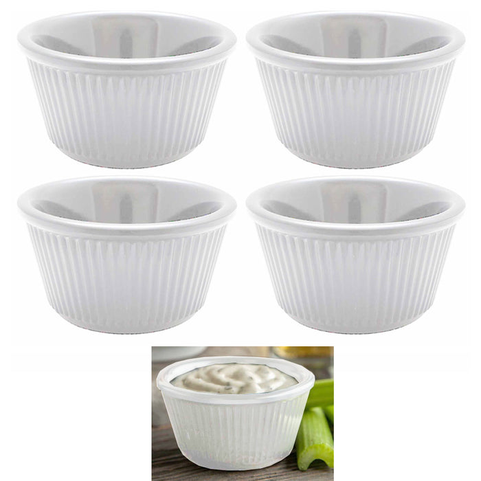 4 Pc White Melamine Ramekins Mini Bowl Souffle Dish Saucer Dessert Cups BPA Free