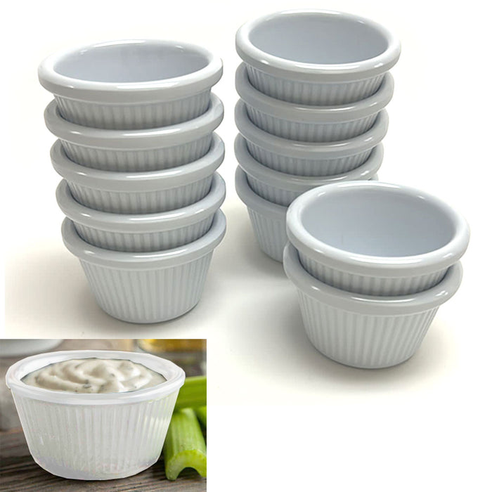12 Pc Ramekins White Mini Melamine Condiment Dip Cups Bowl BPA Free Dish Saucer