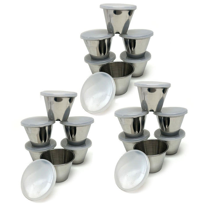 18 Pk Portion Cups W/ Lids Stainless Steel Sauce Dish Condiment Dressing Saucer