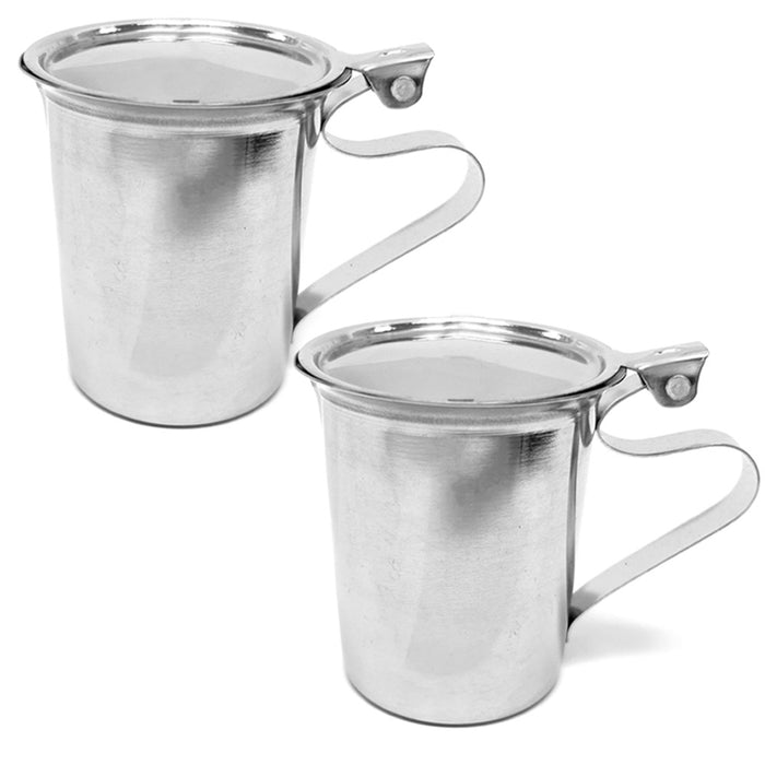 2 Stainless Steel Coffee Creamer Container Cover 10oz Milk Pitcher Lid Dispenser