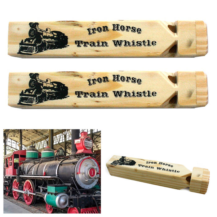 2PC Large Iron Wooden Train Engine Whistle 7" ChooChoo Sound Locomotive Kids Toy