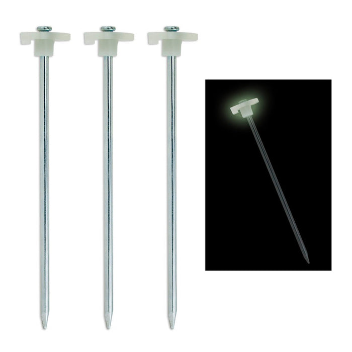 Set of 3 Glow In The Dark Tent Stakes Pegs Heavy Duty Steel Metal Camping Tarp
