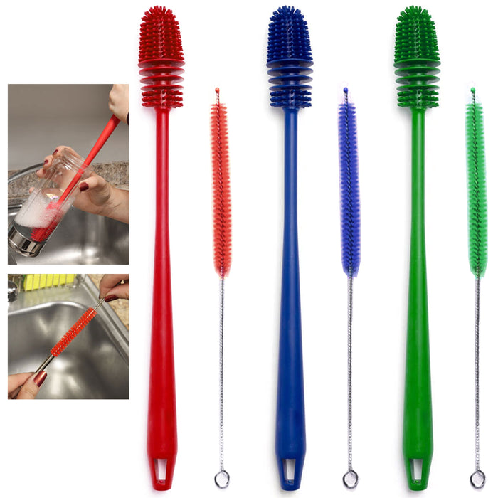 4 Pc Long Water Bottle Cleaning Brush Set Straw Spout BPA Free Silicone Kitchen