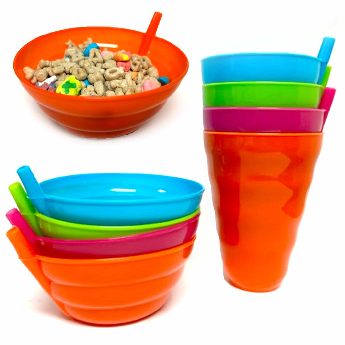 8 Plastic Cup with Built in Straw Sip Dishwasher Safe Assorted Colors Drink  Kids