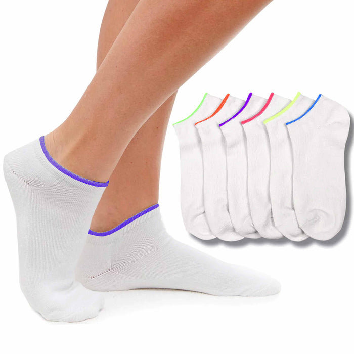 6 Pair Ladies Girls Ankle Sports Socks Low Cut White Neon Running Casual 9-11