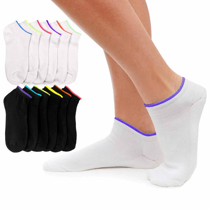 12 Pair Womens No Show Ankle Socks White Black Neon Sports Low Cut Casual 9-11
