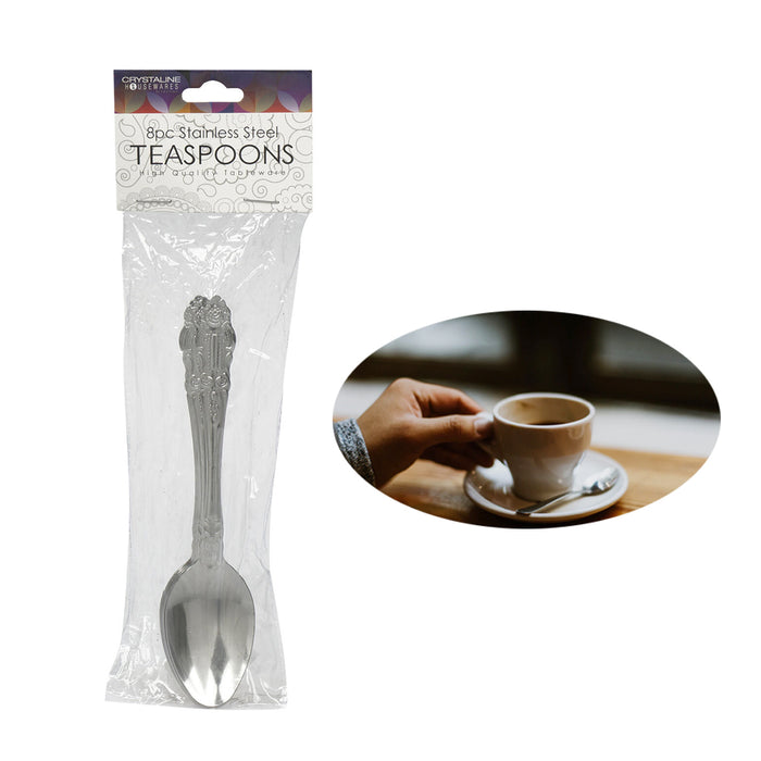 8Pc Teaspoons Set Stainless Steel Flatware Silverware Metal Dessert Spoon 6 inch