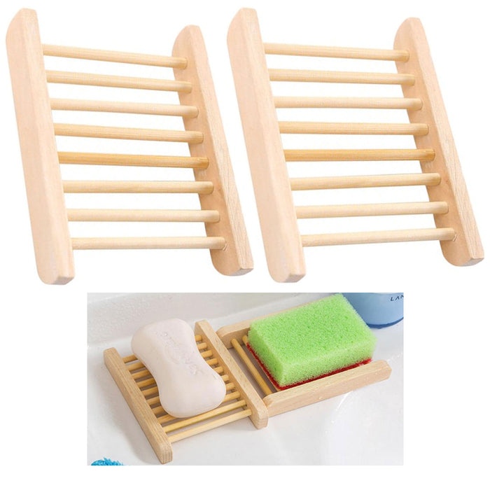 2 Natural Wooden Bamboo Soap Bar Dish Tray Holder Storage Rack Plate Box Travel
