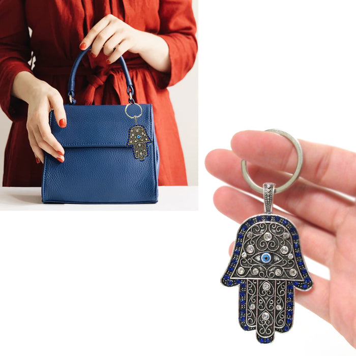 NEW Hamsa Hand Keychain Religious Charm Amulet Kabbalah Blue Evil Eye Lucky Gift