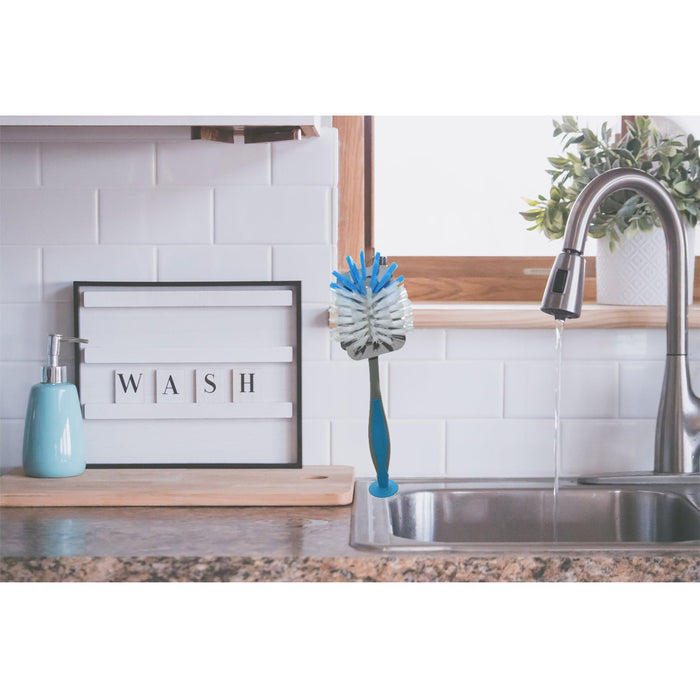 2 Pcs Kitchen Scrub Brush Suction Cup Sink Dish Washing Vegetable Scrubber 11"