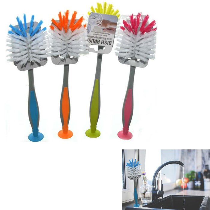 4 PC Scrub Brush Standing Suction Cup Sink Scrubber Dish Kitchen Gadgets Washing