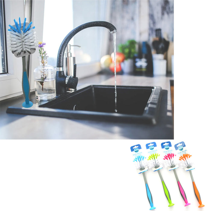 1 Scrub Brush Suction Cup Standing Scrubber Sink Dish Washing Vegetable Kitchen