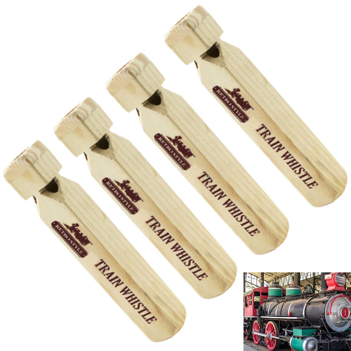 4 Pack 8.5" Wooden Steam Whistle Train Engine Lovers Kids Toy Railroad Sound Lot