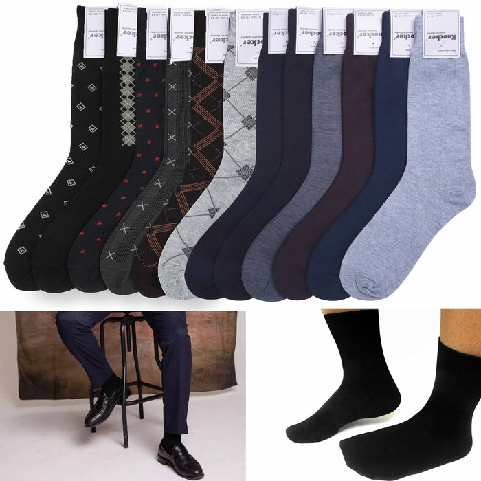 12 Pairs Mens Polyester Work Crew Fashion Casual Dress Socks 10-13 Multi Color