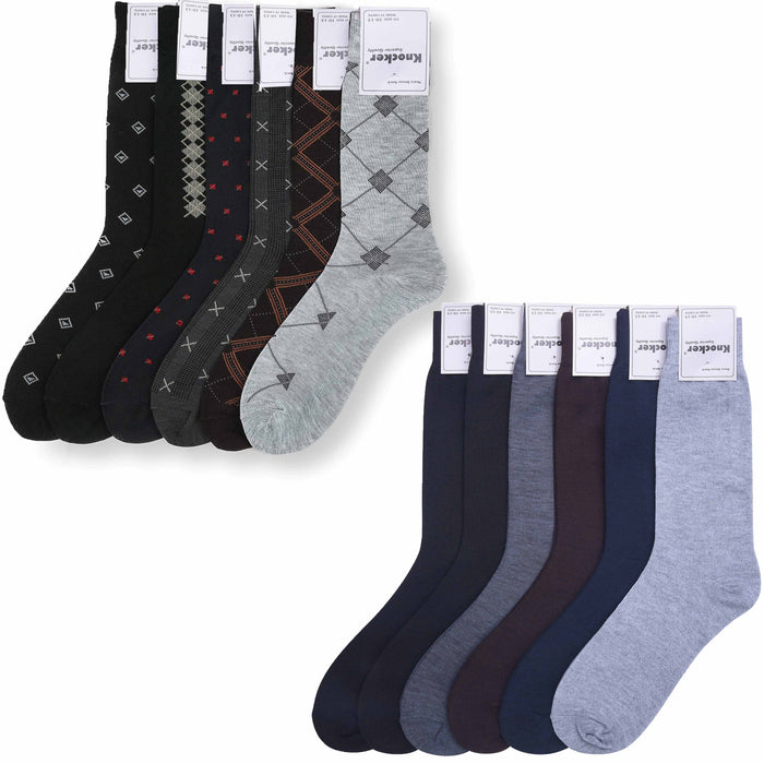 12 Pairs Mens Polyester Work Crew Fashion Casual Dress Socks 10-13 Multi Color
