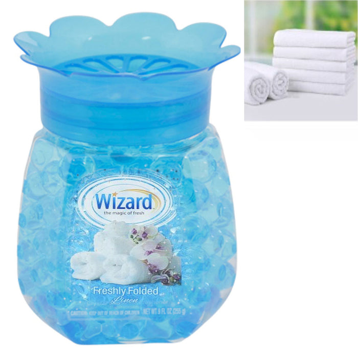 2 Wizard Fresh Linen Odor Eliminator Gel Beads Air Freshener Crystal Aroma 9oz