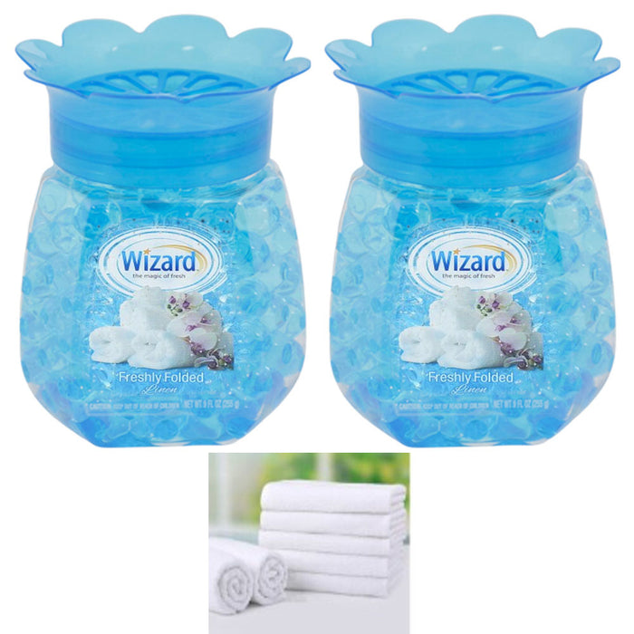 2 Wizard Fresh Linen Odor Eliminator Gel Beads Air Freshener Crystal Aroma 9oz
