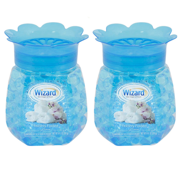 2 Wizard Fresh Linen Odor Eliminator Gel Beads Air Freshener Crystal Aroma 9oz