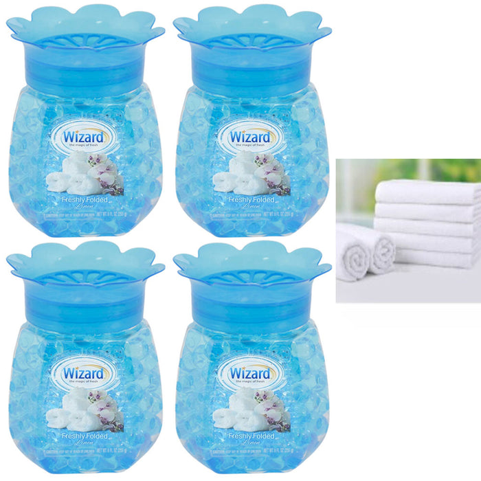 4 Wizard Air Freshener Beads Fresh Linen Scent Odor Neutralizer Gel Crystals 9oz