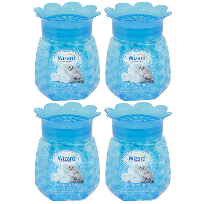 4 Wizard Air Freshener Beads Fresh Linen Scent Odor Neutralizer Gel Crystals 9oz